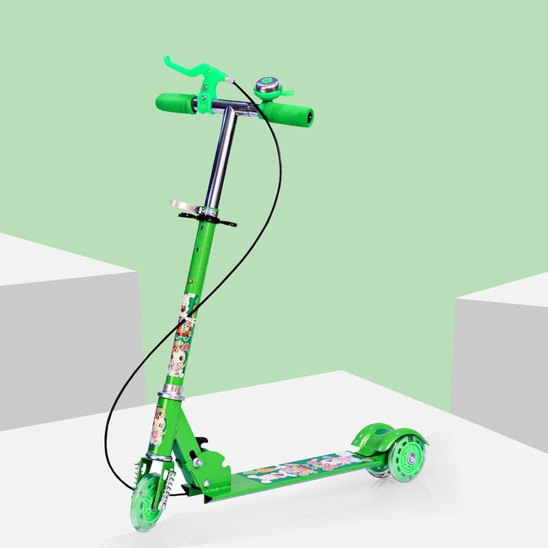 Foldable Kick Skating Cycle LED Wheels | Kids 3 Wheel Kick Scooter with Adjustable Handlebar & Hight, Front Brake, Bell and Printed Deck | Skate Scooter for Kids Age 2-12 Years-image-49