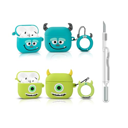 Paquete de 2 + lápiz limpiador XMBYGY Funda para Apple AirPods de 4ª generación, auriculares inalámbricos con kit de lápiz de limpieza, diseño de piel de dibujos animados, silicona, estuche de carga y