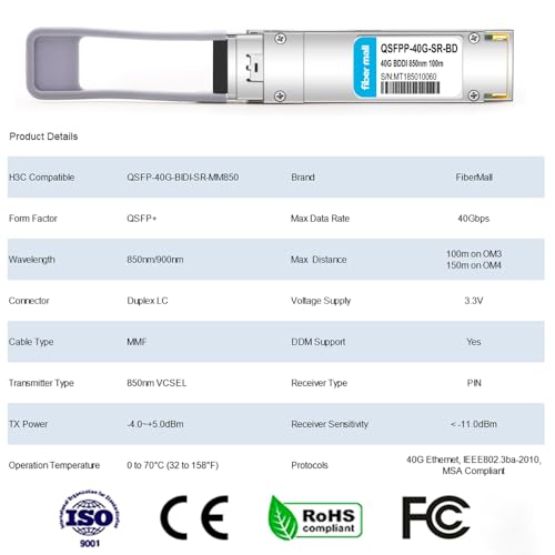Image of 40GBASE-SR Bi-Directional Transceiver Module,Compatible with H3C QSFP-40G-BIDI-SR-MM850,QSFP+ 40G BiDi MMF 850nm /900nm 100m / 150m Duplex LC