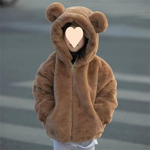 Kids Girls Faux Furry Zip Up Hooded Coat Fleece Long Sleeve Teddy Ear Jacket Cute Warm Outwear for Toddler Girls2