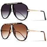 GUVIVI Oversized Aviator Sunglasses for Women Men 2026 70s Retro Gold Metal Sun Glasses Tangle Free Square Aviators