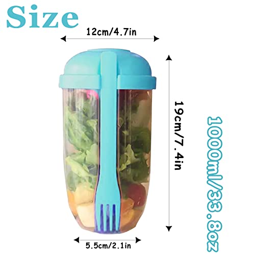 Agsixzlan 2Pcs Salad Cup Set With Fork And Salad Dressing Holder - Keep Fit Salad Meal Shaker Cup - Portable Fruit And Vegetable Salad Cups Container For Lunch - （Blue+Green Salad） Container. #TOP2