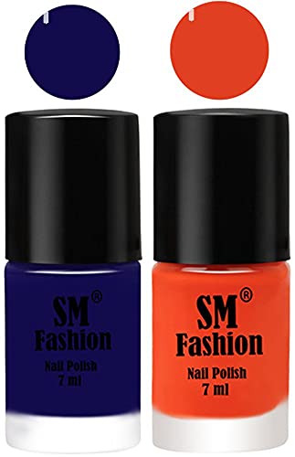 Image of Long Lasting Nail Polish | Nail Paint Combo 7 ml Each) - Set of 2 Dark Blue-Reddish Orange