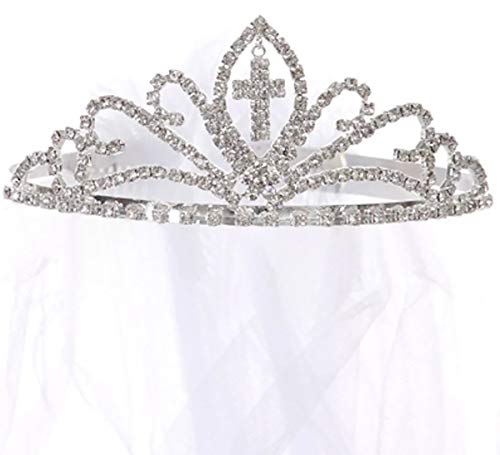 BNY Corner Flower Girl Holy First Communion Rhinestones Veil Tiara Bow Crown Headband USA2