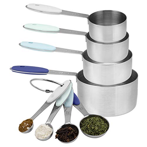 COOK WITH COLOR Measuring Cups Set and Measuring Spoon Set, Stainless Steel Handles, Nesting Kitchen Measuring Set, Liquid Measuring Cup Set, 8 PC Stainless Steel, Ombre Blue