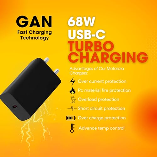 Image of 68W Turbo-Power C Type Fast Charger with 3.3Ft USB-C Cable | for Motorola Edge 60 Pro Edge 50 Pro Razr 50 Ultra Moto G84 G54 E40 G35 Edge 40 Neo | Original Power Charging Speed