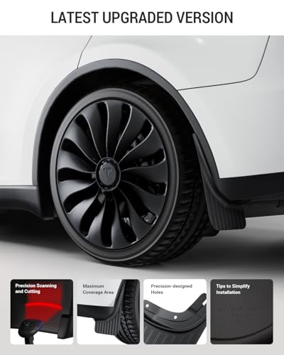 Image of BASENOR 2020-2024 New Version Tesla Model Y Mud Flaps Splash Guards [No Drilling No Tape] [Proprietary Design] All Weather Tire Protector Mudflaps for Tesla Exterior Accessories