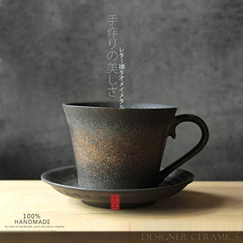 KOONNG Keramikbecher Kaffeebecher Tassen Handgemachte Weithals Kaffeetasse Steinzeug Retro Mokkatasse Paar Kaffeetasse Persönlichkeit Wassertasse Mit Untertasse Cover