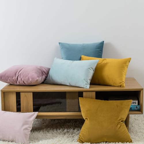 Image of JUSPURBET Couch Pillow Covers Set of 2 Decorative 22x22 Velvet Throw Pillow Covers Cases for Living Room Bedroom Home Decor Soft Cushion Covers Cases with Hidden Zipper for Sofa Bed,Powder Blue