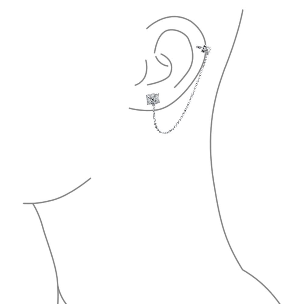 Quadrato Geometrico Della Catena Piramidale Della Cartilagine Dell'Orecchio Avvolgere L'Orecchino Pave CZ Stud Helix Earring Stud Set .925 Argento