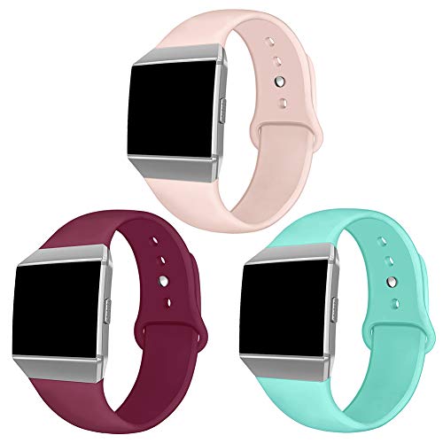 NAHAI Compatible Fitbit Ionic Bands, Soft Silicone Replacement Strap Accessory Breathable Wristbands for Fitbit Ionic Smart Watch, Small, 3 Pack Sand Pink/Teal/Wine Red