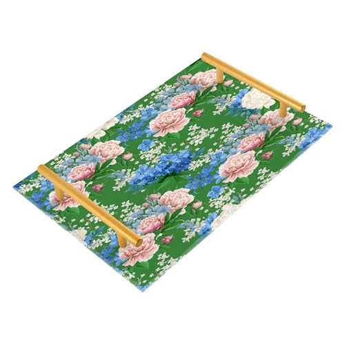 BOESI Graffiti Pink and Blue Flowers Tray, Tray with Handles, Countertop Organizer, Decorative