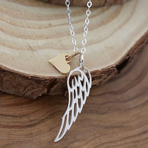 MOM & THREE DAUGHTERS Angel Wing Necklace with a Tiny Bronze Heart | Bereavement Jewelry | Sterling Silver | 18" Chain | Gift for Loss3