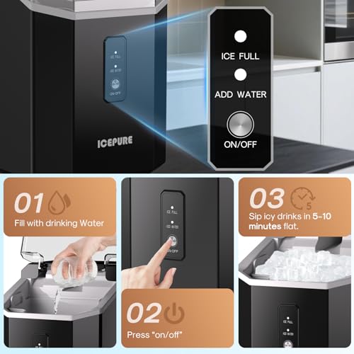 Image of ICEPURE Nugget Ice Makers Countertop with App, Portable Ice Machine with WiFi, 33lbs in 24H, Ready in 5-10 Mins, Self Cleaning，Small Ice Maker with Basket Scoop, for Home /Kitchen /Party /RV /Camping