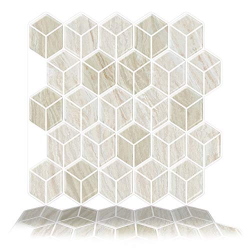 Tic Tac Tiles 6-Sheet Peel and Stick Self Adhesive Removable Stick On Kitchen Backsplash Bathroom 3D Wall Sticker Wallpaper Tiles in Cube Sabbia