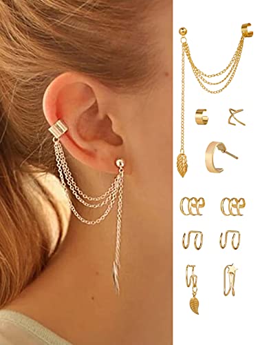 Earrings & Ear Cuff Set Silver Tone Stainless Steel Combo