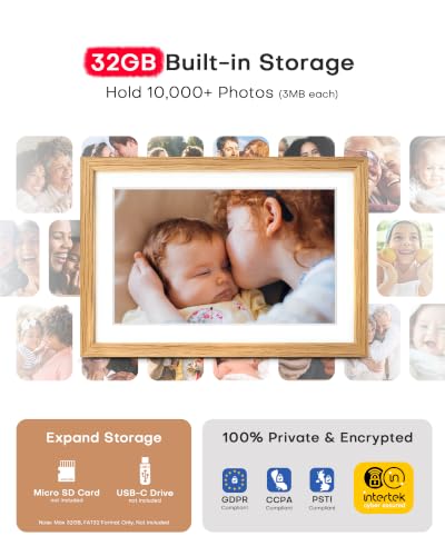 Image of Frameo Digital Picture Frame, 10.1'' Electronic Photo Frame Load from Phone | 1280x800 IPS Touch Screen, 32GB, Easy Share Photos & Videos with Family, Birthday Anniversary Wedding House Warming Gifts