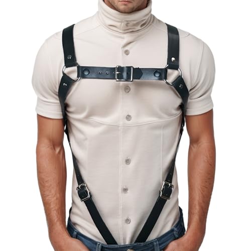 Men's Half Body Chest Belt Adjustable Faux Leather Belts with Buckles Rave Costume Punk Leather Body Cage for Men2