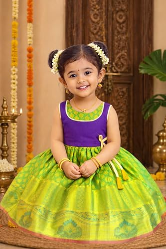 Image of TotzTouch Baby Girl Ethnic Wear Dress | Traditional South Indian Pattu Langa for Girls