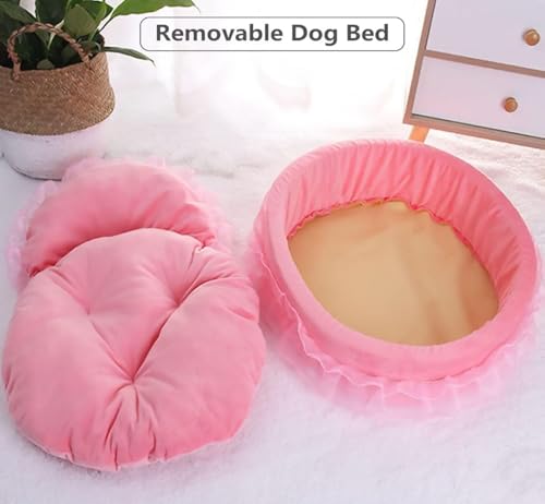BeLlaq Hundebett flauschig, Katzenbett Donut Kissen, hundebett waschbar, Polsterung in der Mitte herausnehmbar für Kleine und mittlere Haustiere (Rosa)