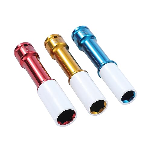 TOPWAY 1/2 Inch Drive Alloy Wheel Impact Extra Deep Socket Set 17mm 19mm 21mm Thin Wall Multicolour Metric Lug Nut Sockets with Extra 3 Plastic Sleeves - Image 4