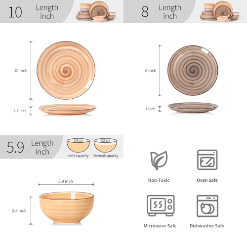 Image of Selamica Ceramic Plates and Bowls Sets,18 Pieces Dinnerware Sets for 6,Dishwasher & Microwave Safe dish set,Family & Holiday Dining, Maillard