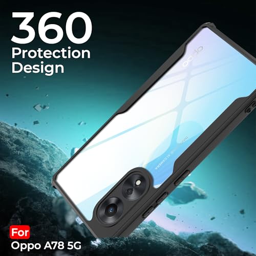 Image of A rtistque Clear Hard Transparent Acrylic Armor Anti-Drop Shockproof TPU Edge Back Cover Case for Oppo A78 5G - Black