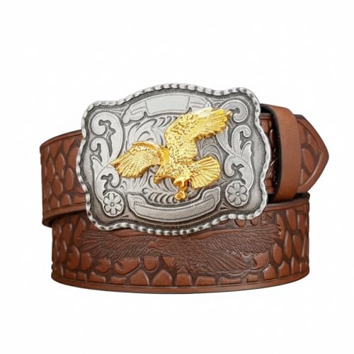 Ceinture western unisexe en cuir PU gaufré avec boucle dorée américaine pour jean