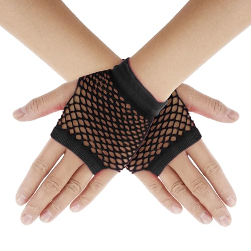 Telooco Netzhandschuhe Schwarz Fingerlose Handschuhe, Kurz Halloween Karneval Punk Handschuhe Gothic Damen Fischnetz Netzhandschuhe für 80er 90er Jahre Party Halloween Cosplay Kostüm