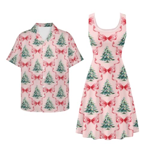 Image of Dreaweet Summer Dresses for Women A-Line Sleeveless Flowy Sun Dresses,Men's Casual Button-Down Shirts,Couple Matching Outfits
