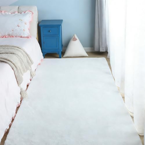 Tapis poil ras aspect fourrure blanc 170 x 240 cm design moderne - 2