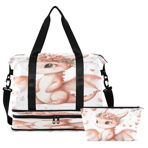 Little Dragon Watercolor Gym Bag for Women Sport Travel Duffel Bag Shoulder Weekender Overnight Bags with Wet Pocket & Shoe Compartment2