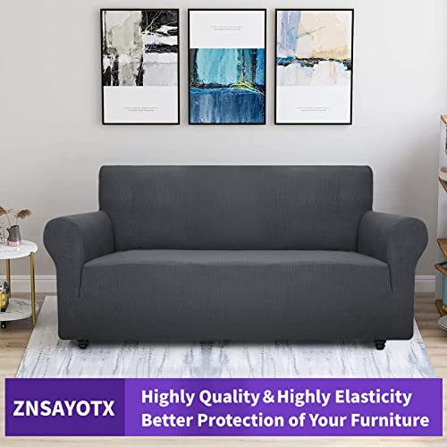 ZNSAYOTX Super Stretch Couch Cover (72"-92") Universal Sofa Covers with Elastic Bottom, Dog Cat Pets Friendly Washable Furniture Protector Fitted Sofa Slipcovers Stay in Place (Dark Grey, Sofa) - Image 6