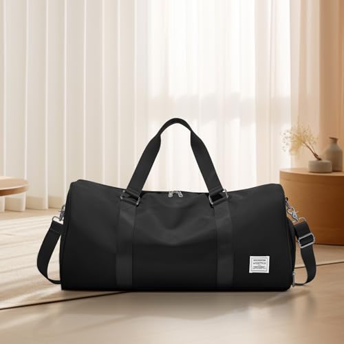 Image of Travel Duffle Bag,Weekender Overnight Bags for Women with Shoes Compartment,Tote Gym Bag Personal Item Carry On Bag for Travel Business Trips Sport Hospital Dance Black