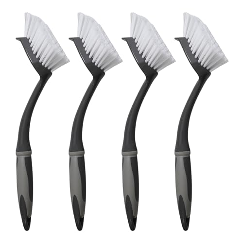 4 x Spülbürste grau/schwarz VonBueren | Geschirrbürste/Küchenbürste/Bürsten für die Küche und zur Reinigung | Spülbürsten | Bürste mit ergonomischem Griff Länge ca. 29 cm| Reinigungsbürste