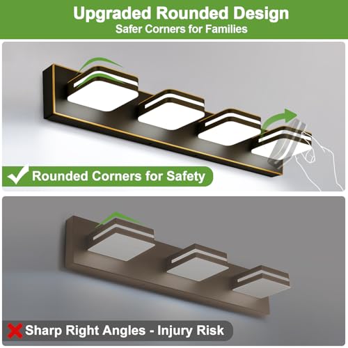 Image of Torondo 360 Rotate LED Bathroom Vanity Light Fixtures, Acrylic Vanity Lights for Bathroom, Modern Wall Lighting Fixtures Over Mirror Living, Oil Rubbed Bronze, Natural White, 4-Light, 27-Inch