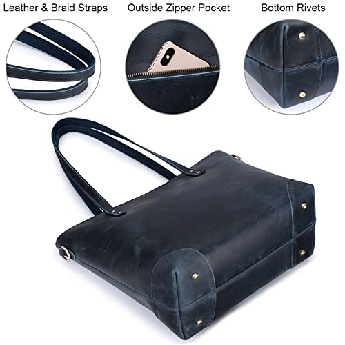 S-ZONE Vintage Genuine Leather Shoulder Bag Work Totes for Women Purse Handbag with Back Zipper Pocket Large by S-ZONE - Image 6