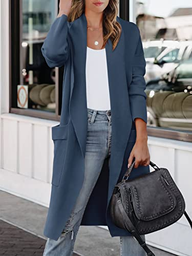 Prinbara Sweater Jacket For Women 2023 Fall Casual Open Front Long Sleeve Cardigan Collar Lapel Draped Knitted Oversized Coat Coatigan Fashion Cute Duster Outwear With Pockets 5Pa80-Dianlan-M Indigo #TOP4