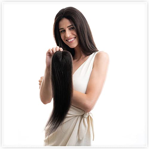 Image of Hair Originals 100% Human Hair Extensions for Women, Clip in Scalp Topper /Hair Topper, Silk Based- (6 inchx4 inch, 16 Inches, Natural Brown)