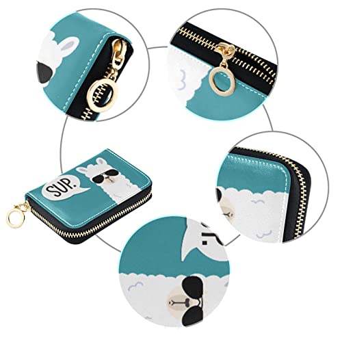 susiyo RFID Credit Card Holder Case Cool Llama Alpaca Leather Printed Zipper Card Case Wallet for Women Girls3
