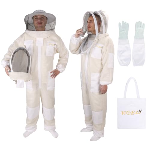 Ventilated Bee Suit, 3 Layer Sting-Proof Beekeeping Suit Beekeeper Suit for Men & Women with Gloves & 2 Beekeeping Veils for Beekeepers - X