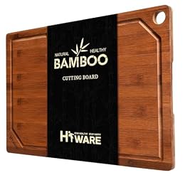 Hiware Wood Cutting Boards for Kitchen, Heavy Duty Bamboo Cutting Board with Juice Groove, Bamboo Chopping Board Set for Meat, Vegetables - 18" x 12"