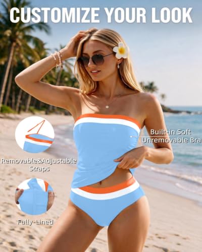Image of Daci Women Strapless Tankini Tummy Control 2 Piece Bandeau Swimsuit
