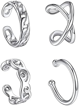 Suplight 925 Sterling Silver Ear Cuff Non Piercing Helix Cartilage Clip on Wrap Earrings for Women Teen Girls, Various Styles
