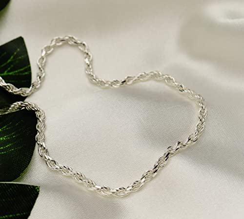 925 Sterling Silver 2.5mm Rope Chain Anklet - Available in Silver or Yellow4