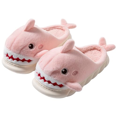 YILANLAN Women Men Slippes Cute Animal Shark Slippers Adult Cozy Plush Warm Winter House Slippers (Pink 7/8 Adult Women 7 Numeric Range US Footwear Size System 8 Medium)