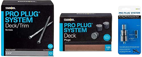 Pro Plug System for Trex Transcend Tiki Torch Decking, Combo Kit, 375 Plugs and 375 Epoxy Screws and PVC Tool for 100 sq ft