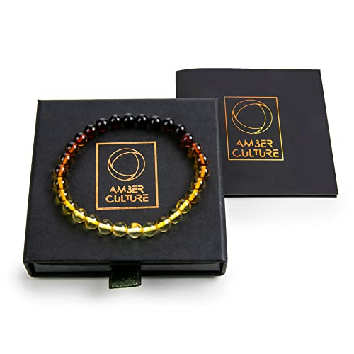 Image of Amber Culture Amber Stretch Bracelet - Handmade 5mm Beads 100% Baltic Natural Baltic Amber Stone - Unisex with Gift Box Multiple Colors