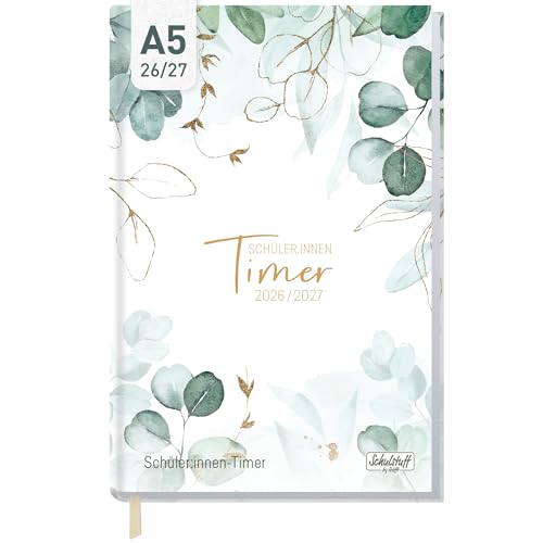 Schulstuff Schüler:innen-Timer 2026 2027 A5 - organisiert durchs neue Schuljahr - Flexocover Schülerkalender Schülerplaner Hausaufgabenheft Mint Blattgold
