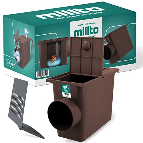 Millto™ Pozzetto per Pluviale 110 mm | Scarico Laterale Filtro per Tubo di Acqua Piovana Scatola Grondaia Cassetta Pioggia Polipropilene
